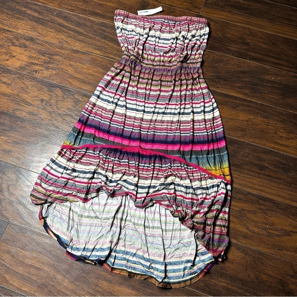 LA Made Striped Strapless Hi Low Dress